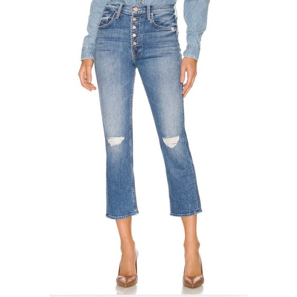 MOTHER The Pixie Tomcat Crop Jeans Not Cut & Pasted Blue - Picture 1 of 4